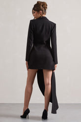 Black Tailored Blazer Mini Dress With Asymmetric Hem
